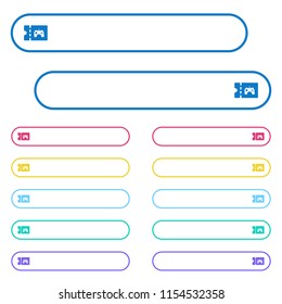 Toy store discount coupon icons in rounded color menu buttons. Left and right side icon variations.