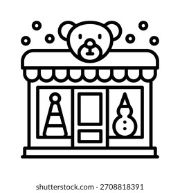 Toy Store Front with Teddy Bear Lineal Style Icon,