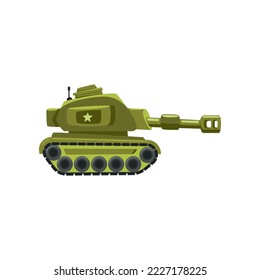 Toy tank for kids flat vector illustration. Toy tank for children on white background. Childhood, entertainment, transport concept