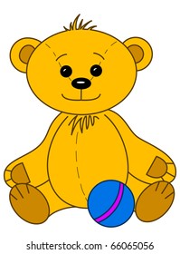 Toy teddy bear baby smiling, happy play with ball, contours