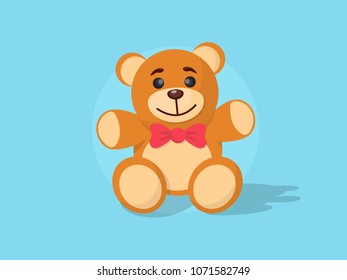 Toy teddy bear. Flat vector illustration isolated on blue background.