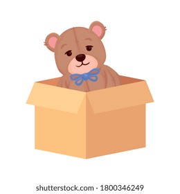 toy teddy bear on box carton, in white background vector illustration design