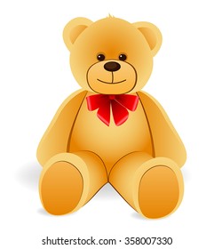 Juguete Teddy Oso con arco rojo. Aislado sobre fondo blanco