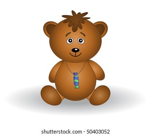 Toy teddy bear with a sweet on a neck, vector