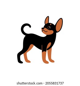 Toy Terrier. Cute dog character. Vector illustration in cartoon style for poster, postcard.