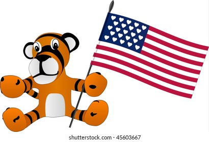 toy tiger cub with flag. vector illustration