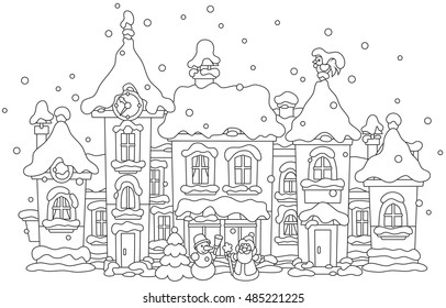 toy town covered with snow on Christmas