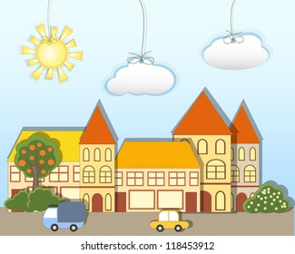 Toy town. EPS10.  Cartoon vector illustration.