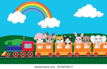 Toy Train With Animals School Kids Room Wall Mural Vector