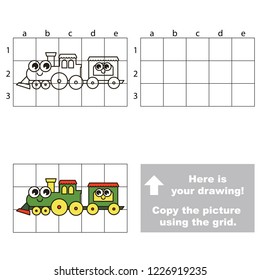 Toy Train funny and smiley, the educational horizontal game with simple game level. Copy the picture.