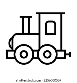 Línea de icono del tren de juguetes aislada en fondo blanco. Icono delgado plano negro sobre el estilo de contorno moderno. Símbolo lineal y trazo editable. Ilustración vectorial de trazo simple y píxel perfecto