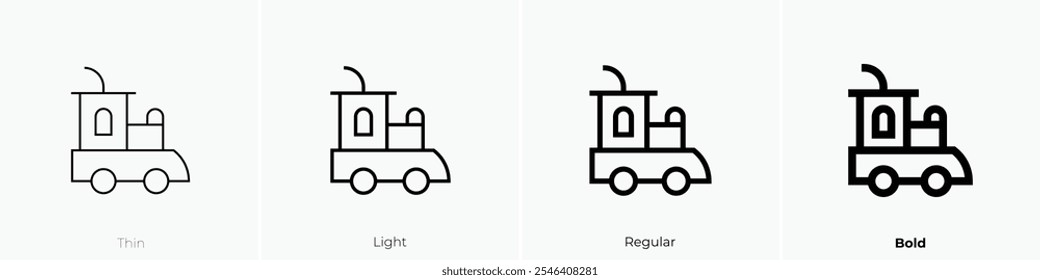 Icono de tren de juguete. Diseño de estilo delgado, ligero, regular y audaz aislado sobre fondo blanco
