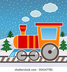 Toy train on the winter background. Vector illustration