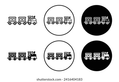 colección de conjunto de iconos vectoriales del tren de juguete. símbolo plano de esquema del tren de juguete.