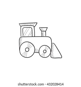 Toy train vector sketch icon isolated on background. Hand drawn Toy train icon. Toy train sketch icon for infographic, website or app.