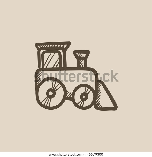 Toy train vector sketch icon isolated on background.\
Hand drawn Toy train icon. Toy train sketch icon for infographic,\
website or app.