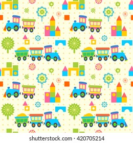 Toy trains seamless pattern