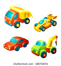 Toy transport decorative icons set with truck racing car auto isolated vector illustration