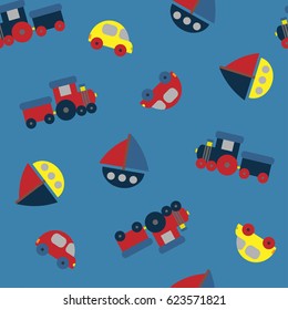 toy transport seamless pattern on a blue background