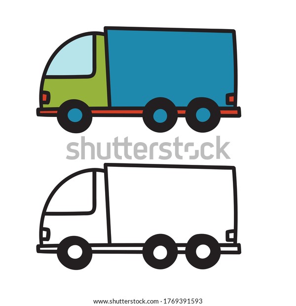 Toy\
Truck. Coloring book. Cartoon Vector\
Illustration.