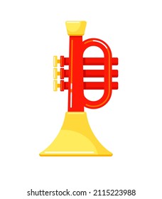 Toy trumpet for children. Early musical education equipment. Vector colorful illustration isolated on white background