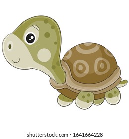 toy turtle stands and waits for someone to play with it, isolated object on a white background.