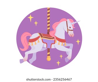 Toy unicorn for kids concept. Entertainment and leisure. Part of amusement park for children. Fun for boys and girls. Poster or banner for website. Cartoon flat vector illustration