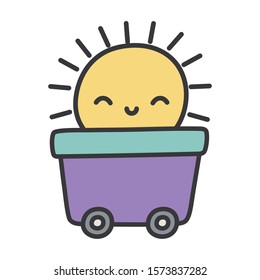 toy wagon on wheels with sun cartoon vector illustration