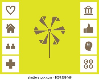 Toy Windmill Icon With Bonus Icons. Eps-10.