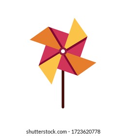 Toy windmill propeller on white background. Elements for Childrens Day. Stock Vector illustration.