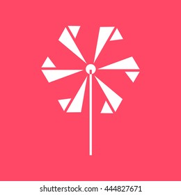 Toy Windmill white icon on magenta color background. Eps-10.