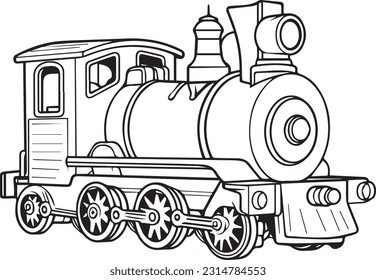 Toy Wooden Train, colouring book for kids, vector illustration	