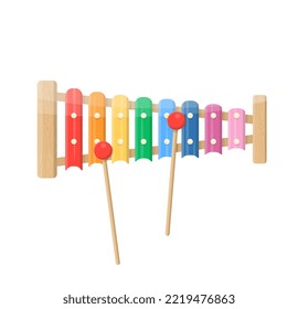 Toy xylophone isolated. Colorful musical instrument. Flat vector illustration.