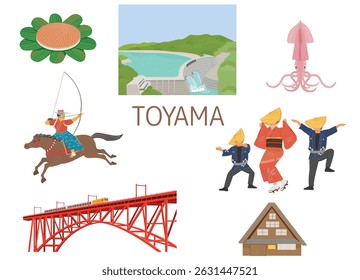 Toyama prefecture vector illustration. Landmark and event.