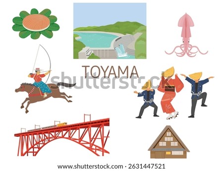 Toyama prefecture vector illustration. Landmark and event.