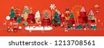 toyland town christmas greetings template vector/illustration
