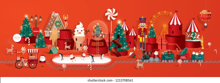 toyland town christmas greetings template vector/illustration