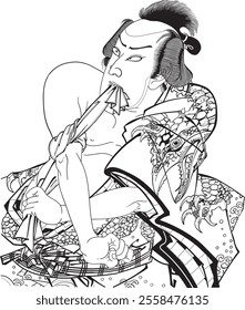 Toyohara Kunichika’s Armed Kisaburo Ichikawa Sadanji depicts Kisaburo’s strength and Sadanji’s acting. Vivid colors, detailed costumes, and stage settings enhance the Kabuki drama.