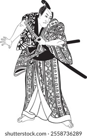Toyokuni III's "Nakamura Utaemon" captures the actor's charisma and heroic presence. Lavish costumes, sharp expressions, and vivid colors emphasize his stage dignity and charm. 