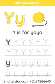 Toys alphabet writing for preschool kids. Letter Y is yoyo.