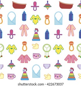 Toys background. Colorful seamless pattern. Can be used for children cloth, website, typography