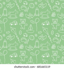 Toys background pattern - seamless doodle illustration vector.