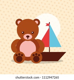 toys bear teddy bear and sailboat
