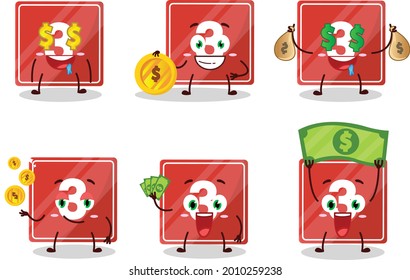 Toys block three cartoon character with cute emoticon bring money. Vector illustration