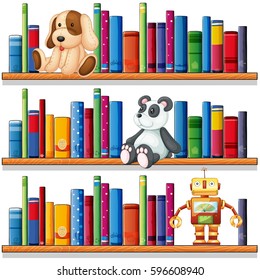 Toys and books on the shelves illustration