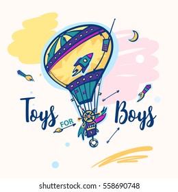 Toys for boys. Color balloon for kid shop. 