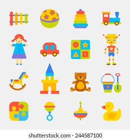 toys bright color icons on white background