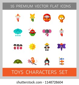 Toys characters icon set. Elephant, bear, penguin, fox. Cartoon concept. Can be used for topics like art, application, animation