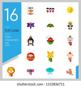 Toys characters icon set. Elephant, bear, penguin, fox. Cartoon concept. Can be used for topics like art, application, animation