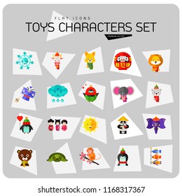 Toys characters icon set. Elephant, bear, penguin, fox. Cartoon concept. Can be used for topics like art, application, animation